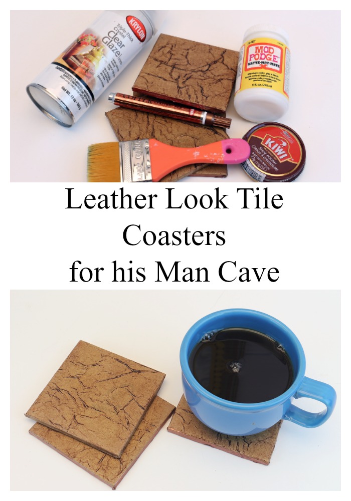 Leather Look Tile Coasters for His Man Cave