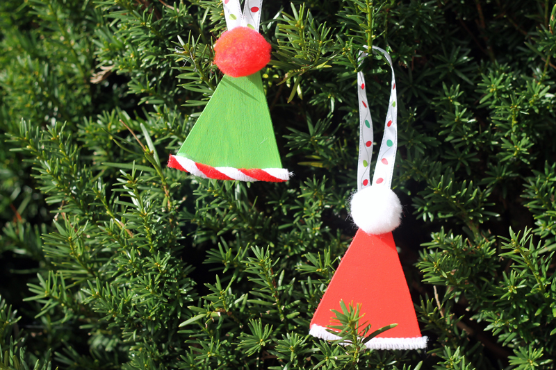 Old Fashioned Wood Santa Hat Ornaments